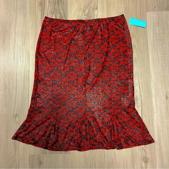 Forever 21 red black metallic flounce skirt sz L NWT vintage y2k goth - Picture 6 of 11
